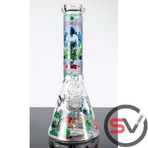RICK AND MORTY GLASS BEAKER WATER PIPE EVIL CLOWN 10inch (GLOW IN DARK)